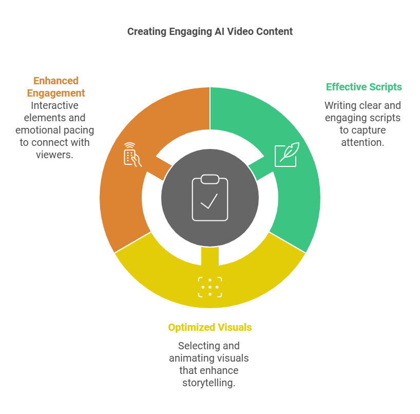 Best practices for creating engaging AI videos, including scriptwriting, visual optimization, and enhancing viewer engagement.